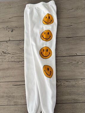 Aviator Nation White Sweatpants with Yellow Smiley Faces - Kids